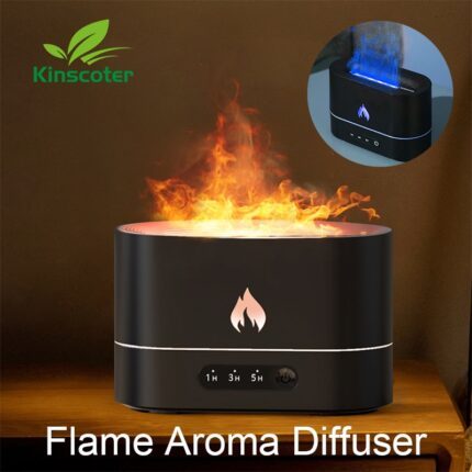 250ml flame humidifier 1/3/5h usb smart timing led electric aroma diffuser simulation fire night lamp