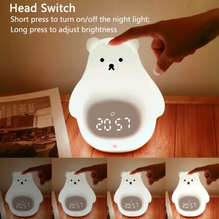 Big white bear silicone clock small night light led bedside light three gear dimming soft and flexible small night light