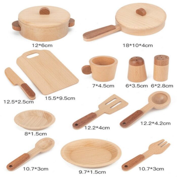 Children’s log wooden kitchen toy set