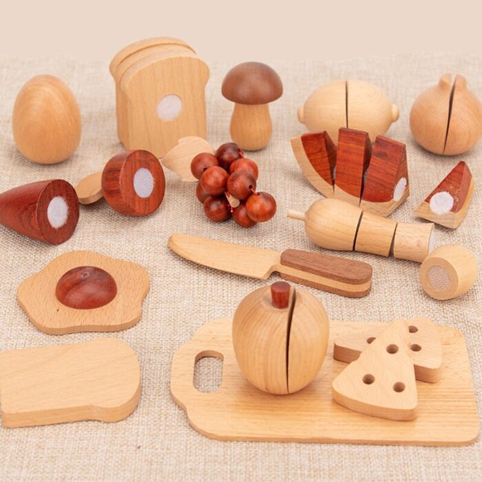 Children’s log wooden kitchen toy set