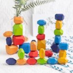 Children’s wooden colored stone building block educational toy