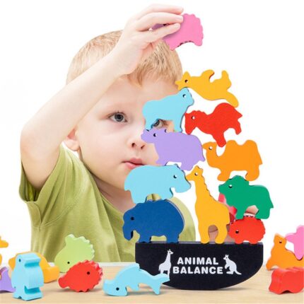 Children montessori wooden animal balance blocks