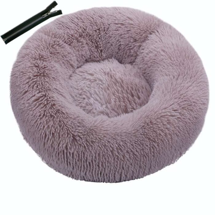 Pet plush round deep sleeping bed warming with removable pad