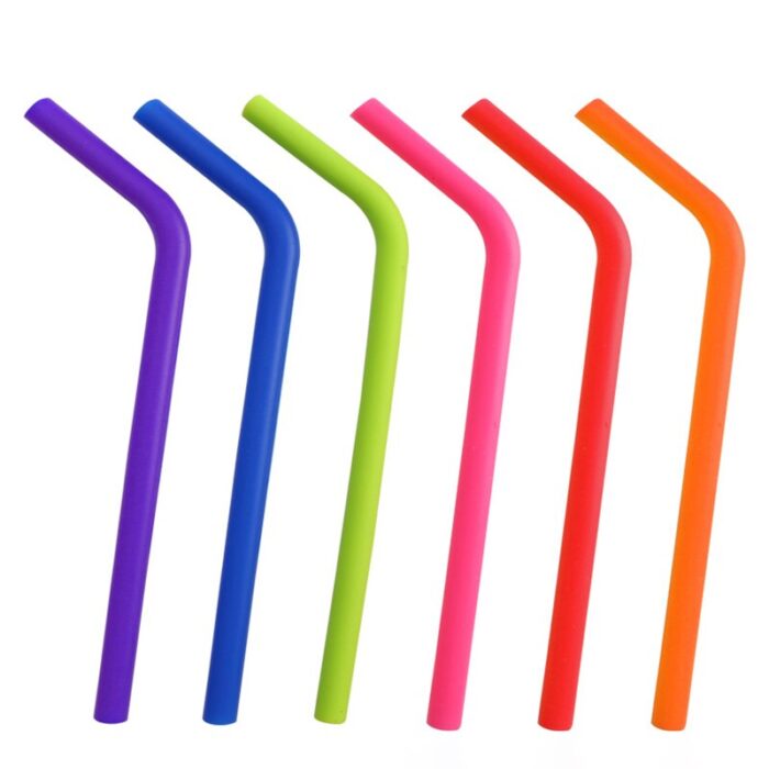 Reusable silicone drinking straws, big size flexible straws – 6 pieces(colours may vary)
