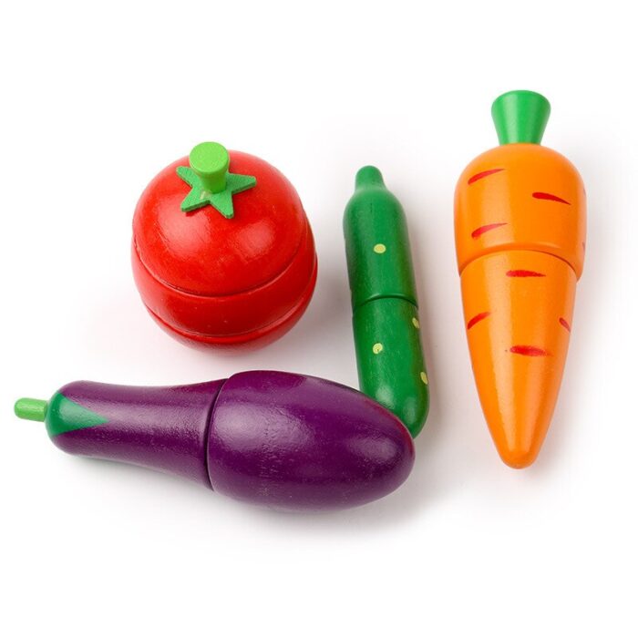 Simulation kitchen pretend toy wooden cutting fruit vegetable set
