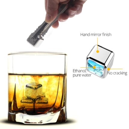 Stainless steel ice cubes, reusable chilling stones for whiskey wine, keep your drink cold longer, sgs test pass