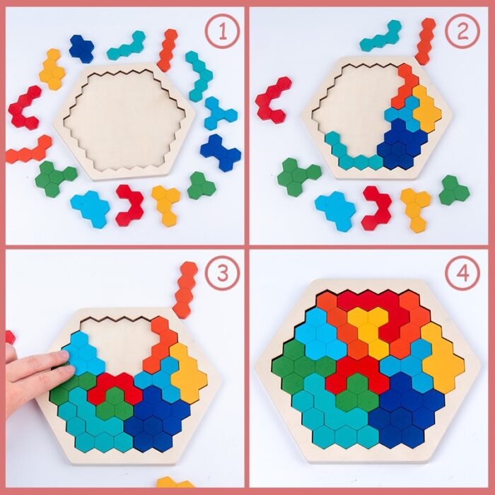 Wood puzzles iq hexagon puzzle honeycomb shape