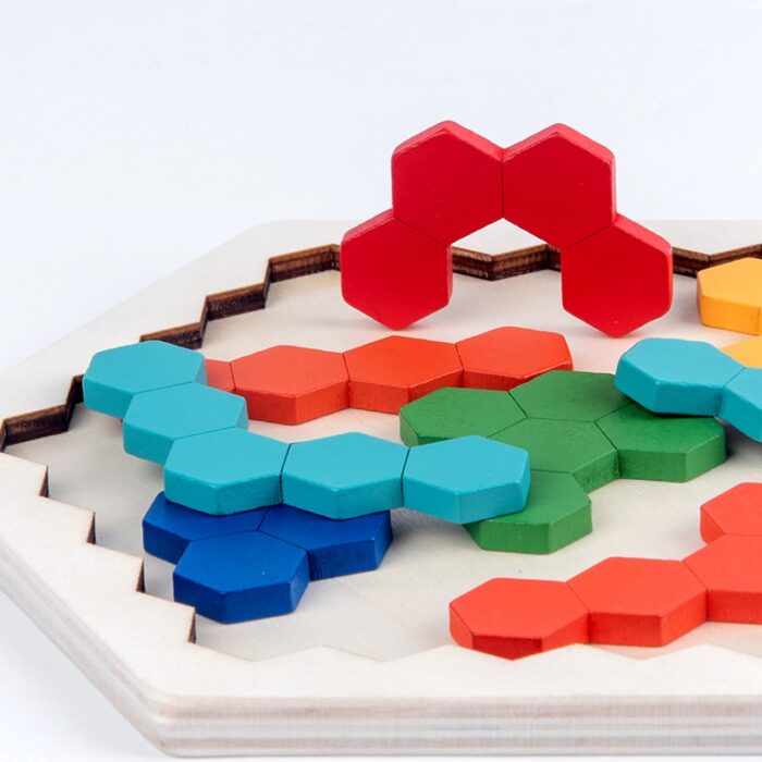 Wood puzzles iq hexagon puzzle honeycomb shape