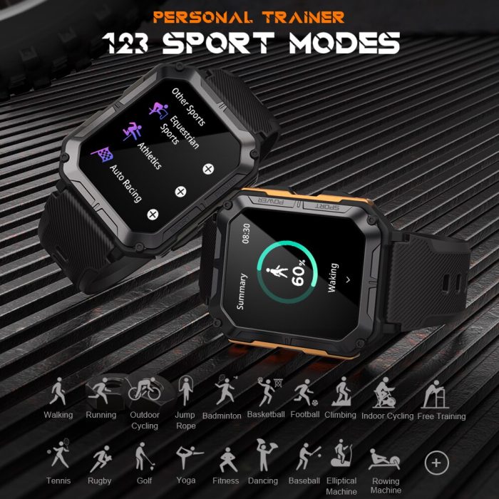 1.83 inch men smart watch bluetooth call 24h healthy monitor ip68 waterproof outdoor smartwatch men 120+ sports modes 380mah
