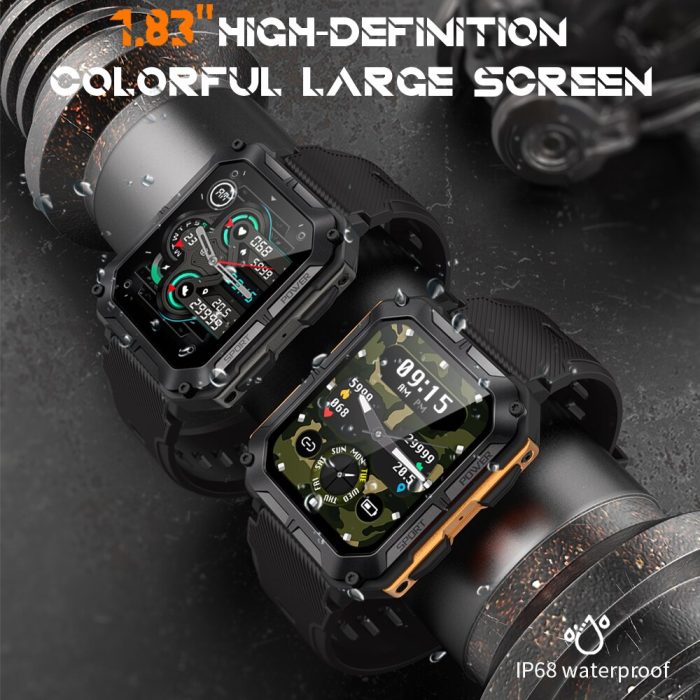 1.83 inch men smart watch bluetooth call 24h healthy monitor ip68 waterproof outdoor smartwatch men 120+ sports modes 380mah