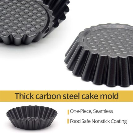 12 pcs egg tart molds, mini tart pans removable bottom, carbon steel cupcake cake baking tool, reusable quiche bakeware