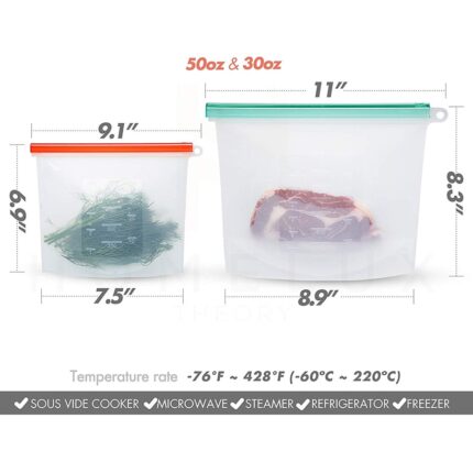 1500ml&1000ml reusable silicone food storage bags | best forsandwich, liquid, snack, lunch, fruit, freezer airtight seal