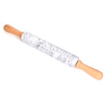 18-inch large deluxe natural marble stone rolling pin with wood handles & cradle (gray/black)