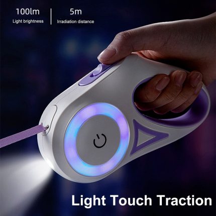 3/5m pet dog led light leashes retractable leash night safety automatic extension traction rope for pets walking running leash