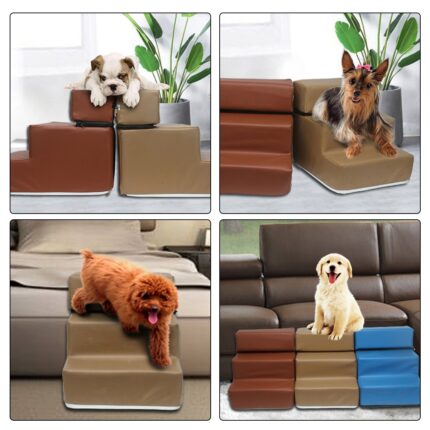 3 step dog ramp stair cover pu leather removable small pet stair covers replacement anti-slip puppy kitten ramp stair cases