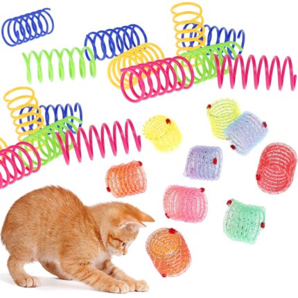 30pcs kitten cat toys wide durable heavy gauge cat spring toy colorful springs pet toy coil spiral springs pets supply