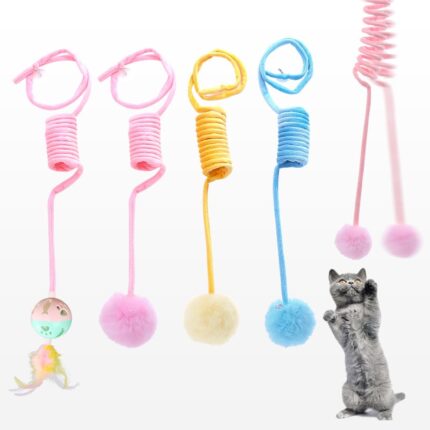4pcs cat wool ball toys funny spring ball pet toy hanging self-playing kitten scratch rope cats interactive toys