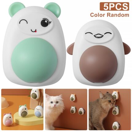5pcs cat catnip ball toys 360 rotatable wall hanging cat licking treat toy healthy reusable catnip snack energy ball for kitten
