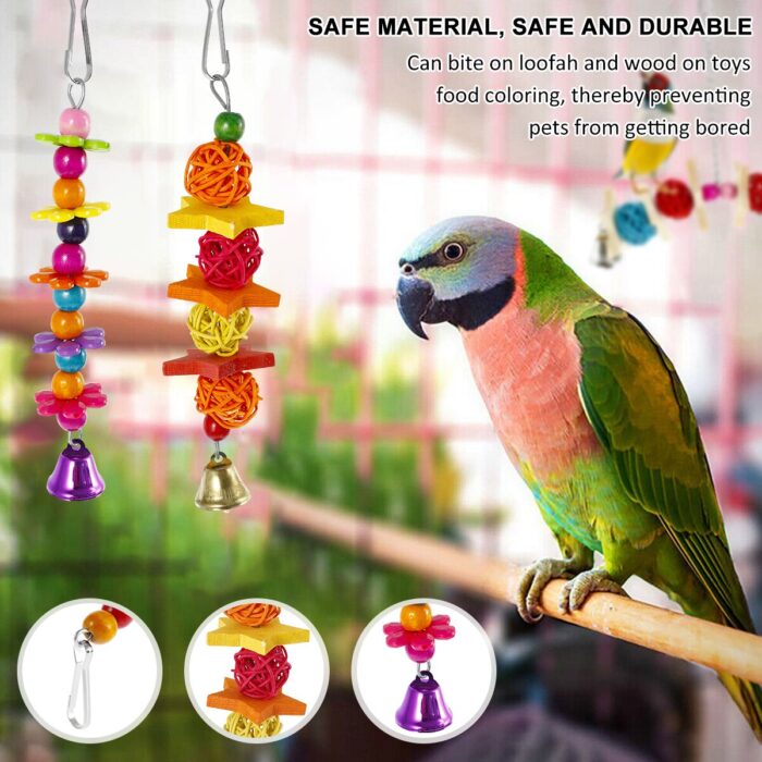 7pcs parrot toys kit wood colorful bird hanging swing toy parrot playing training toy for parakeets cockatiels finches budgie