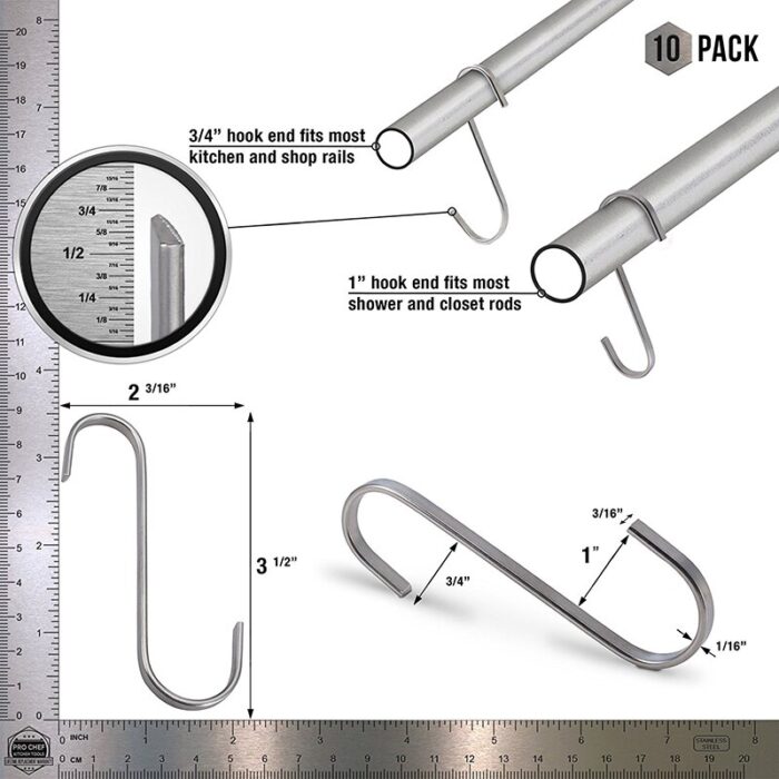 8-pack s shape hook 304 stainless steel rustproof metal for kitchen hook pot pan and bathroom organizer