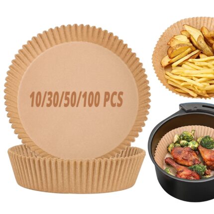 Air fryer disposable paper liner, air fryer liners, non-stick parchment paper for frying, baking, cooking, roasting, microwave