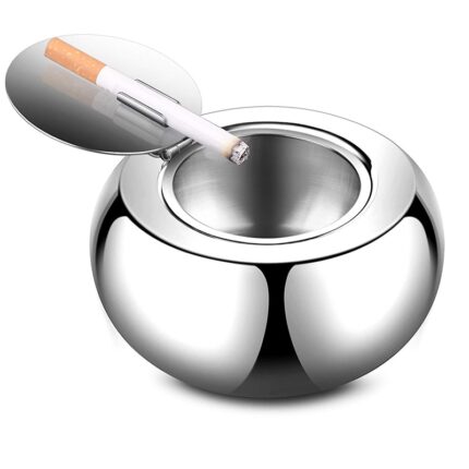 Ashtray, 304 stainless steel tabletop ashtray with lid, indoor outdoor use, ash holder smokers, home office decoration