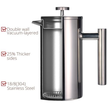 Best french press coffee maker – double wall 304 stainless steel – keeps brewed coffee or tea hot-3 size with sealing clip/spoon