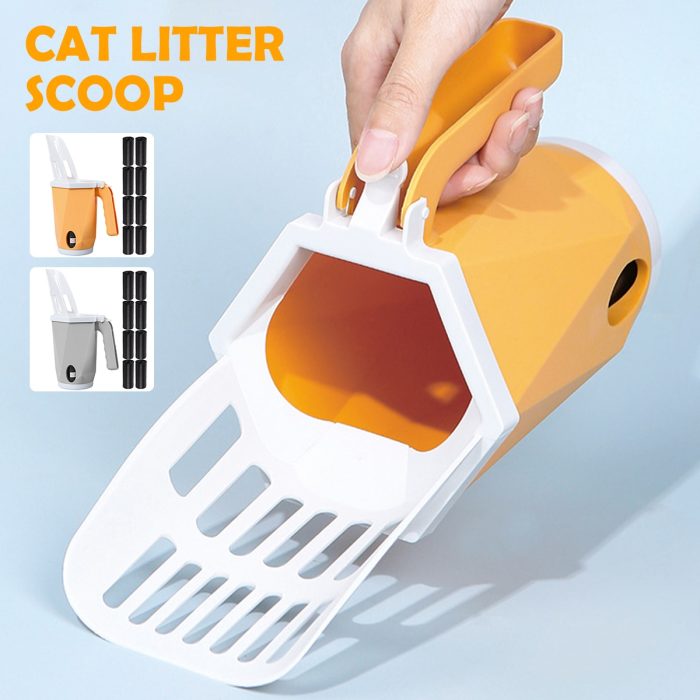 Cat litter scoop with 8 roll garbage bags portable kitten litter shovel with holder durable removable pets poop scooper