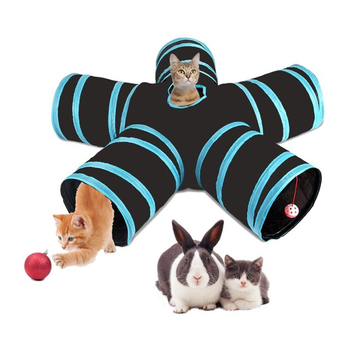 Cat tunnels toy 5 holes tube toys with bell interactive pet toy for cats rabbits waterproof foldable pipeline pet accessories