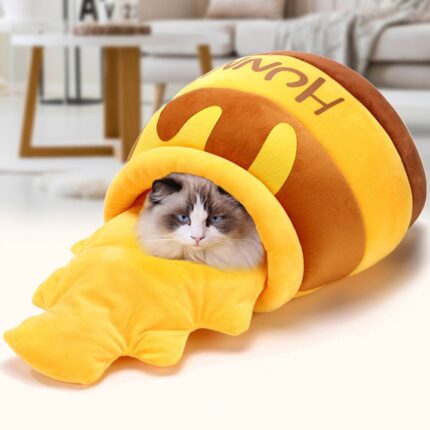 Cat winter warm bed cut honey pot shape kitten house sofa cushion removable pad comfortable sleeping beds for small cats dog