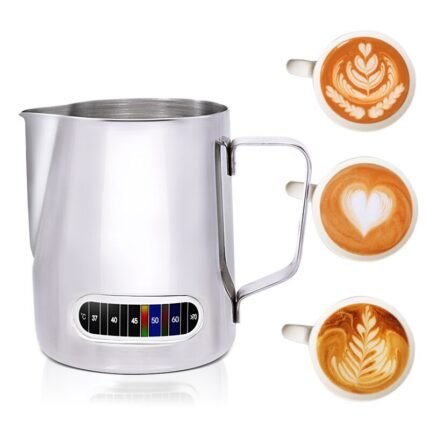 Coffee milk frothing pitcher with built-in thermometer, stainless steel (20oz / 600ml) christmas gifts for men