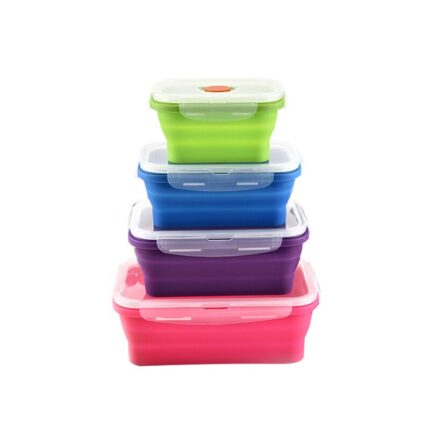 Collapsible food storage containers – 4 pack silicone bento lunch boxes, reusable bpa-free and microwave safe lunch containers