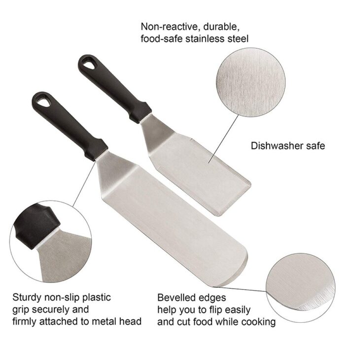 Commercial grade stainless steel spatula set – griddle scraper and pancake flipper or hamburger turner for bbq grill flat top
