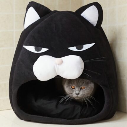 Cute cat house soft closed pet bed with mat removable cushion nest winter warm kitten puppy sleeping cave pets supplies