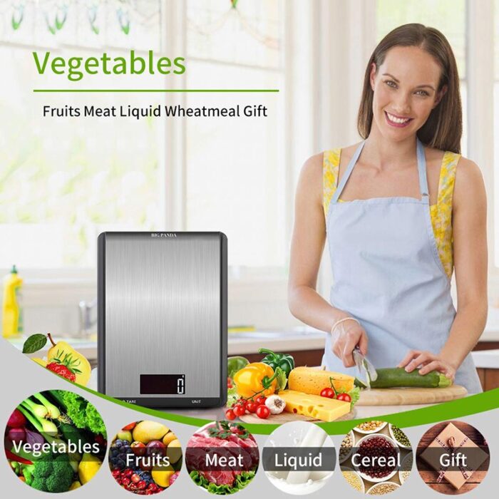 Digital kitchen food scale 11lbs/5kg, precision food scale lcd display tempered glass surface touch screen