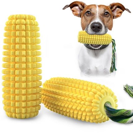 Dog chew toy for aggressive chewers dog yellow corn shape toothbrush stick teeth cleaning squeaky toy with chewing rope