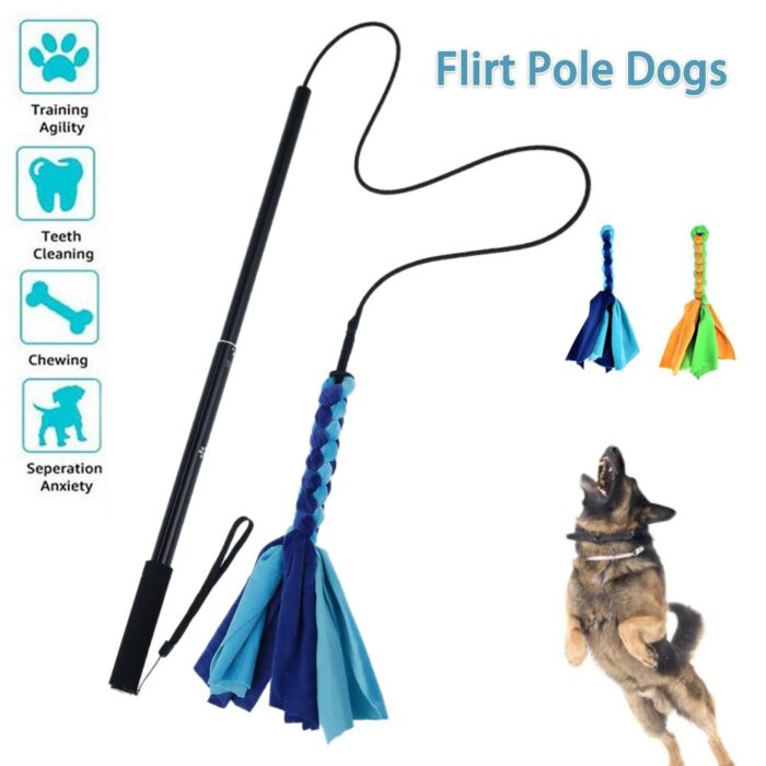 Dog toy flirt pole extendable interactive funny chasing tail teaser and exerciser for pets dogs outdoor playing toys