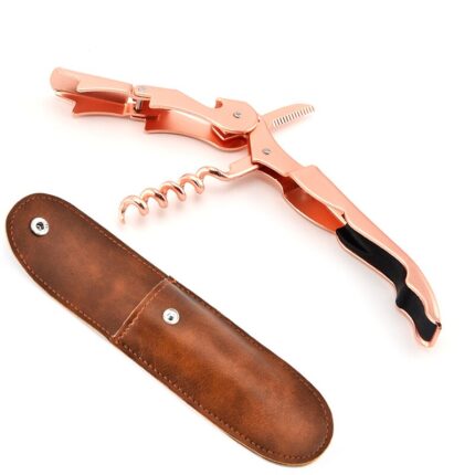 Double hinged corkscrew, upgraded heavy duty wine opener with foil cutter and bottle opener rose gold