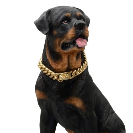 Gold stainless steel dog necklace collar with safety buckle lock cuban chain dog chain for medium large pet supplies accessories