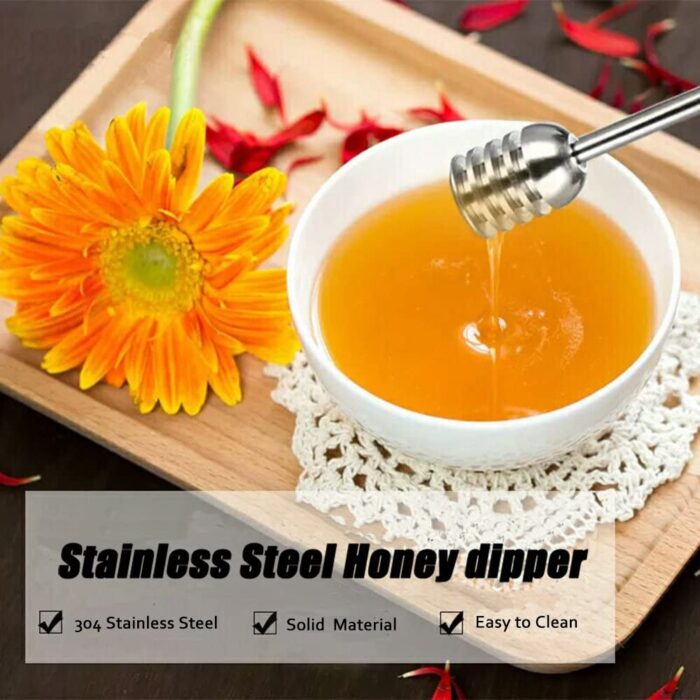 Honey and syrup dipper stick server honey spoon 304 stainless steel wand for honey pot jar containers