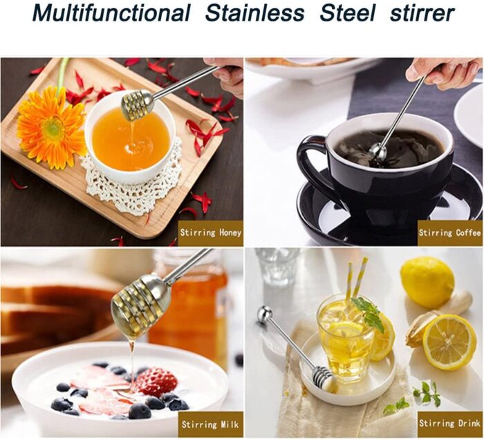 Honey and syrup dipper stick server honey spoon 304 stainless steel wand for honey pot jar containers
