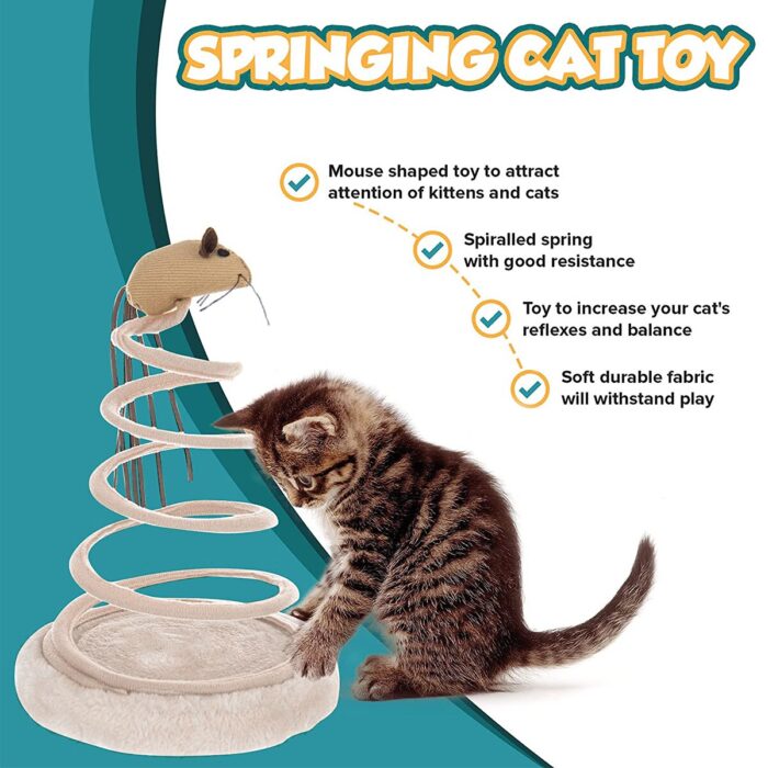 Interactive cat spiral springing toy with mouse top soft plush kitten balance reflexes play games toys pets supply