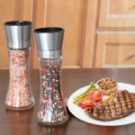18/8 brushed stainless steel pepper mill and salt mill, 6 oz glass tall body, 5 grade adjustable ceramic rotor