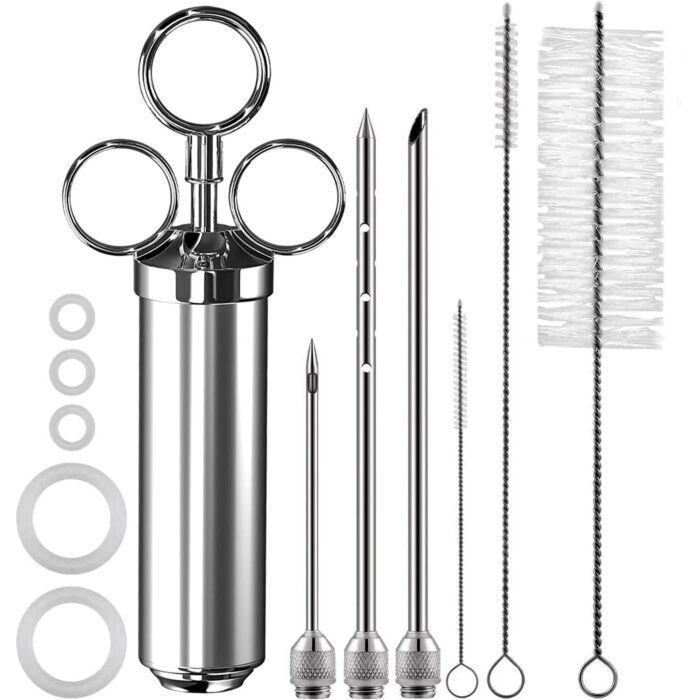 304-stainless steel meat injector syringe with 3 marinade needles for bbq grill smoker, 2-oz large capacity