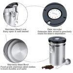 Airtight coffee container – stainless steel co2 valve storage canister with scoop – keeps your coffee fresh flavorful