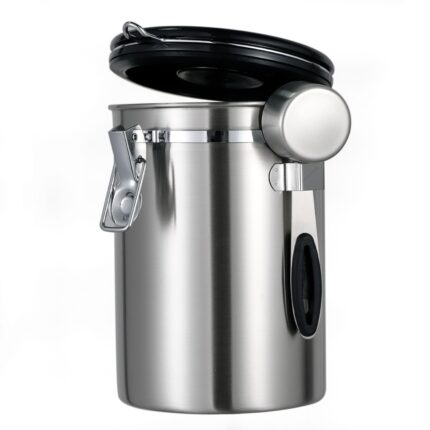 Airtight coffee container – stainless steel co2 valve storage canister with scoop – keeps your coffee fresh flavorful