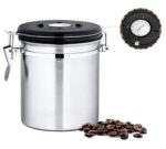 Stainless steel coffee container – coffee beans canister with co2 valve, black