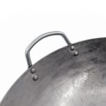Traditional hand hammered carbon steel pow wok with wooden and steel helper handle, round bottom