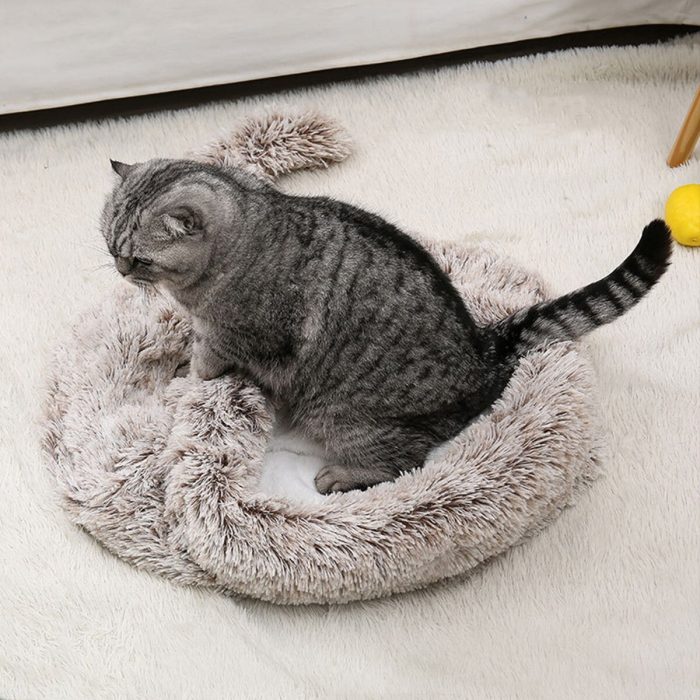 Long plush cat bed soft nest kennel cave house cute mat cushion tent kitten winter warm cozy sleeping bag for small pets