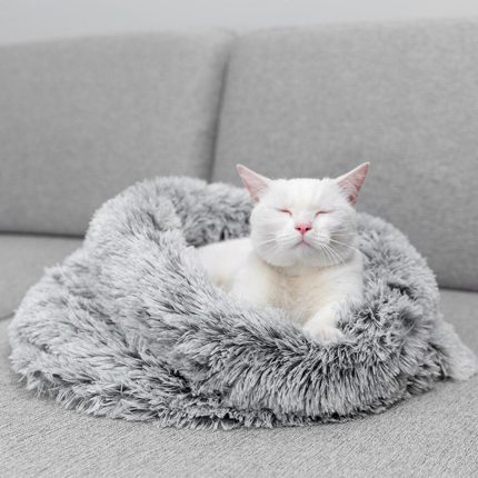 Long plush cat bed soft nest kennel cave house cute mat cushion tent kitten winter warm cozy sleeping bag for small pets